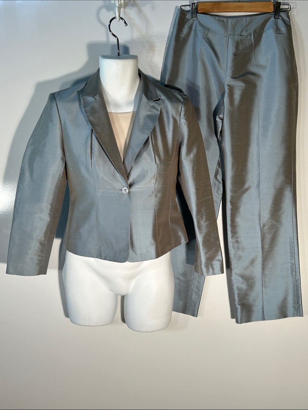 Talbots SZ 6P Blue Silk 2 pc. Blazer & Pant Dressy Formal MOB Wedding Black Tie